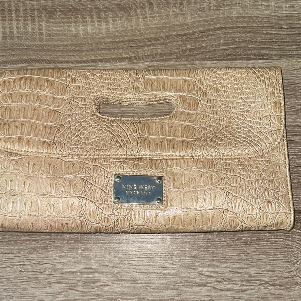 Nine West Tan Crocodile Embossed Wristlet